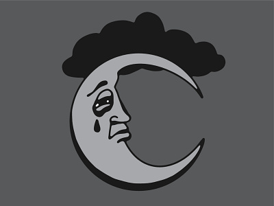 Sad Moon cloud crescent emotion gray illustration lines lunar moon night sad simple