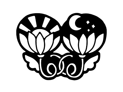 Day + Night black and white branding concept decorative flower hand drawn illustration lotus moon sun