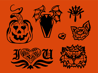 Halloween Hearts black and white halloween hand drawn illustration lines simple spooky valentines day