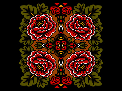 Red Flowers decorative floral flowers illustration lines pattern shading symmetrical symmetry