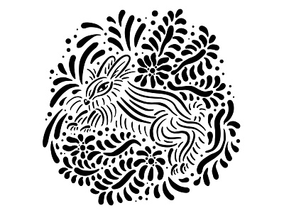 Springing Into Spring animal black and white digital floral folk illustration lines simple