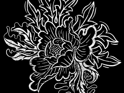 Peony black and white digital floral flower illustration lines