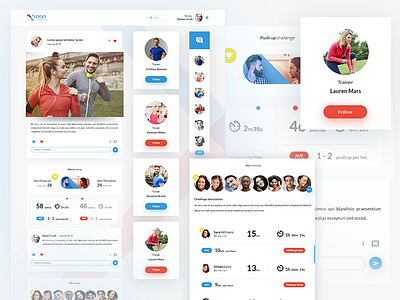 Social Fitness (posts, challenges, chat ...) challenge colors feed fitness flat icons post social sport ui ux web