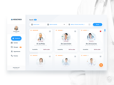 HEALTHEX - Day 02 admin card dashboard doctor flat health light logo search ui ux web