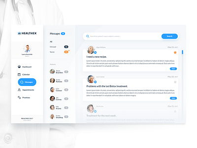 HEALTHEX - Day 04 admin app doctor flat health inbox light messages search ui ux web