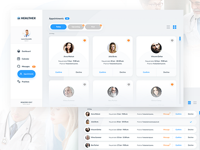 HEALTHEX - Day 05 app appointment card design doctor flat grid health light ui ux web