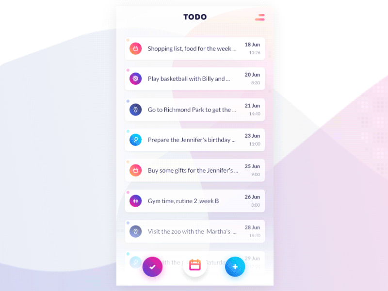 List Interaction - TODO App - Day 2 animation app color design gif gradient ios todo ui ux