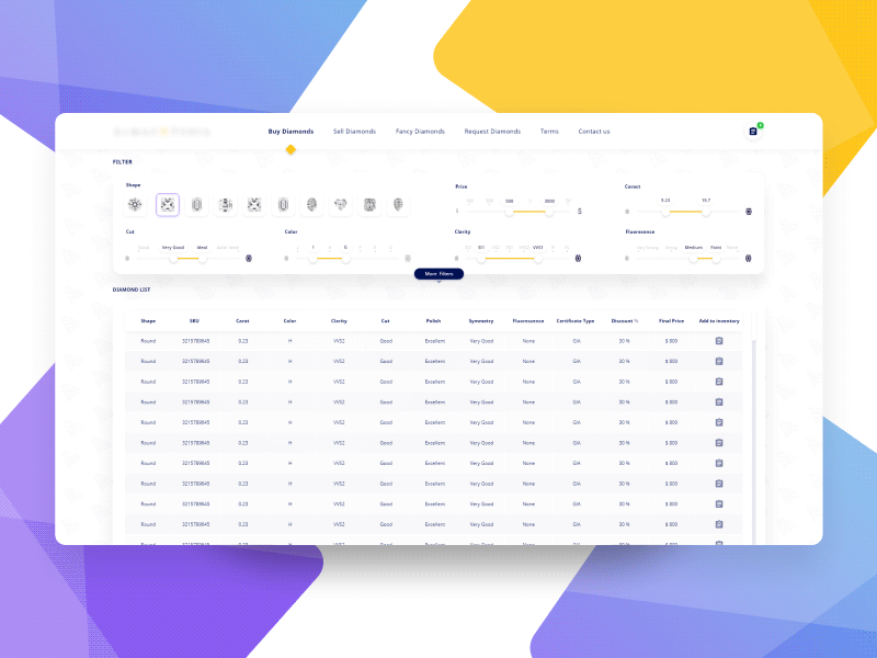 Web Diamond - I. List design diamond filter flat list loading scroll shop ui ux web