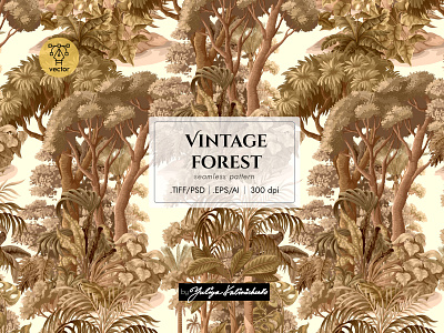 Seamless pattern "Vintage forest" illustration pattern seamless textile trees vintage