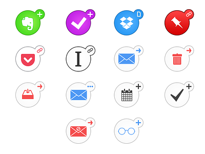 Action Icons actionable calendar dropbox email evernote icon instapaper omnifocus pinboard pocket reading list todo