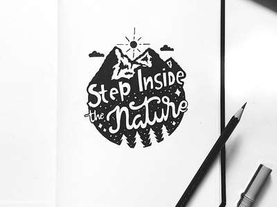 Step Inside the Nature art black and white sketch
