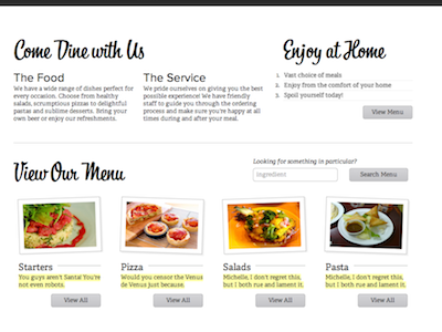 Main Content css3 minimal restaurant typekit