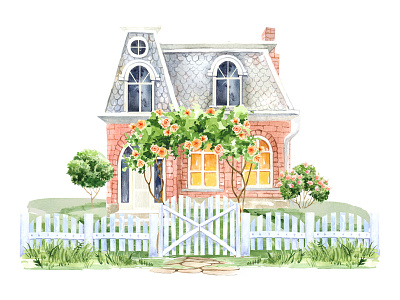 watercolor house