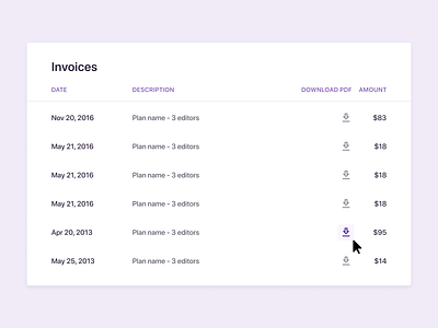 Invoice sections Saas settings clean design clean ui dashboard design system download figma invoice settings invoices product design saas saas design settings settings ui settingspage table design ui ui table ux table