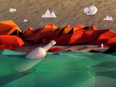 message in a bottle cinema 4d illustration low poly