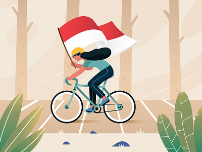 Indonesia's 74th Independence Day bike design flag flat graphicdesign illustration illustrator independenceday indonesia minimal ridebike ui vector