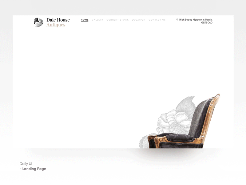 Daily UI Day 003 Landing Page 003 animation antique daily ui furniture interaction interior product ui ux website