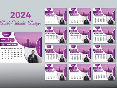 2024 Professional desk calendar design.