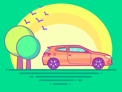 Scirocco Sunset car colorfull design flat illustration scirocco simple sunset vector volkswagen