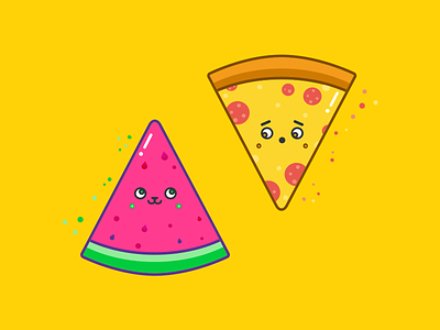 Happy Melon colorful design flat graphic happy icon illustration melon pizza stickers symbol watermelon