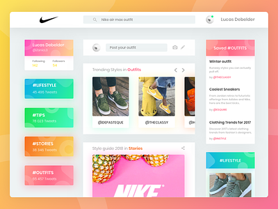 Nike Outfit App (Twitter style) branding design fashion nike shoes tags trending twitter ui ux webpage website