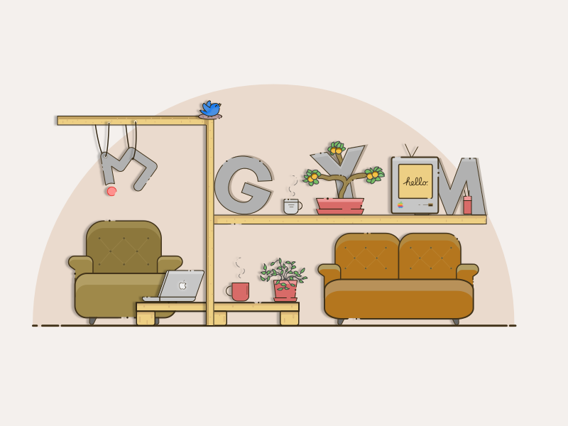 The Creativity Gym clean flat vector laptop creativity gym couch logo illustration icon