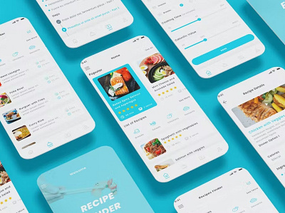 Food Recipe, Cooking & Food Plan Blue App & Ui Kit android app app design design ios mobile mobile app