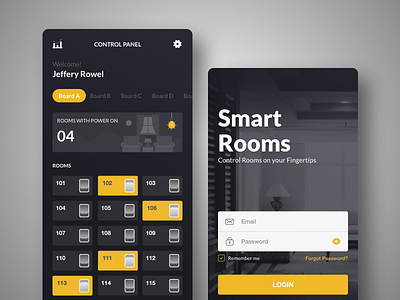 Smart Rooms app application automation branding design homepage icons room ui ux