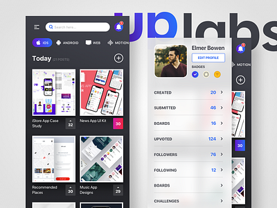 uplabs App design application dark design homepage iconography theme ui ux
