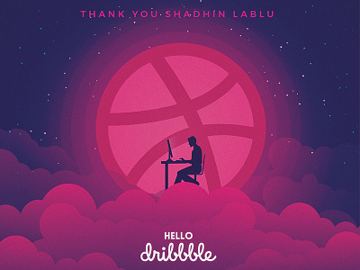 Hello Dribbble! colorful design dribbble first shot hello illustration moon sky