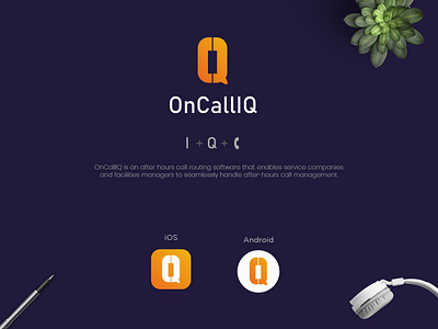 OncallIQ 2019 app branding call design dribbble flat icon illustration iq logo oncall trend typography vector