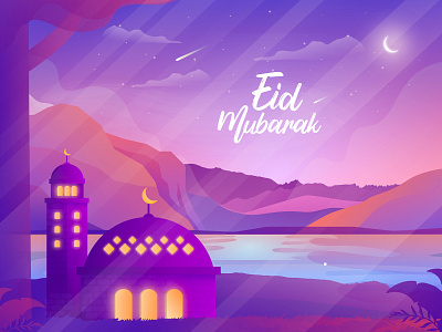 Eid Mubarak 2019 art colorful colorfull design dribbble eid mubarak gradient illustration landing page landscape minimal ramadan kareem ramadan mubarak trendy vector