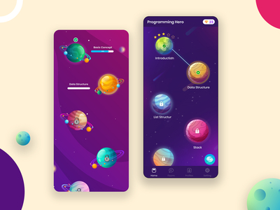 Programming Hero App 2019 adobe xd app colorful design dribbble gradient hero illustration invision mobile app mobile ui programming programminghero space trends ui user experience user interface ux