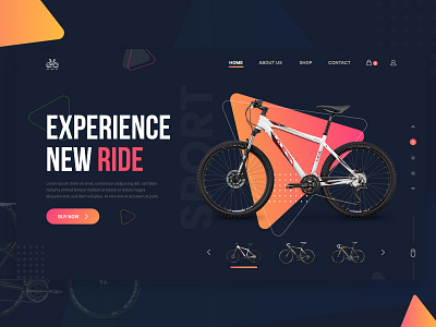 Bicycle Store - Web Header Dark Theme 2019 adobe xd bycicle colorful dark ui design dribbble ecommerce gradient interaction invision landing page minimal online shop store ui ux web design webheader website