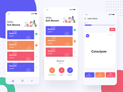 English Learning App 2019 adobe xd android app colorful course design dribbble english flat interaction invision ios learning online product ui user experience ux vocabulary