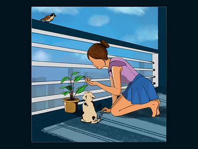 Happy place balcony happy place home illustration mental health pets plants