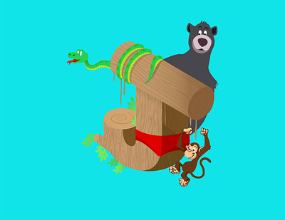 A-Z of Animated Movies/Series - J for Jungle Book 26daysoftype a letter a day alphabets disney graphic design illustraion isometric illustration j jungle book mowgli pixar series typography vector