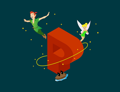 A-Z of Animated Movies/Series - P for Peter Pan 26daysoftype a letter a day disney graphic design illustraion illustration illustrator isometric illustration p peter peter pan pixar series tinkerbell vector