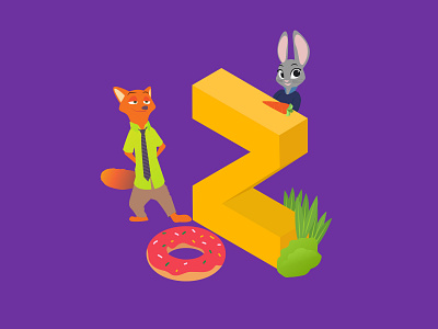 A-Z of Animated Movies/Series - Z for Zootopia 26daysoftype a letter a day alphabet disney graphic design illustraion illustrator isometric illustration pixar series typography vector z zootopia