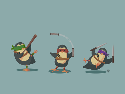 Ninja Penguins art birds cute cute animals flat design flatdesign graphic illustration ninja ninja turtles penguins