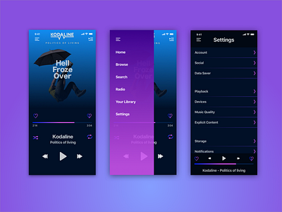 #007 - Settings / #009 - Music Player app design menu music app music player settings ui