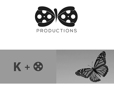 KK Productions animal logo black and white branding butterfly clean design dribbble illustration letter letter logo logo logo design minimal vector
