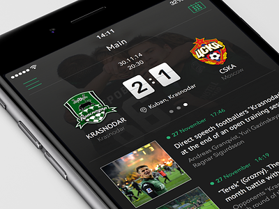 FC Krasnodar iOS app Concept app dark fc football ios ios8 iphone6 krasnodar mobile news soccer sport