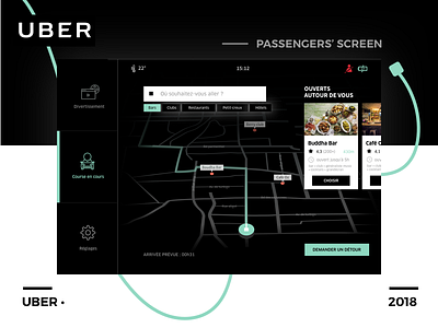 Uber operating system •• Passenger's screen car interface dashboard digital car gps operating system taxi uber volvo