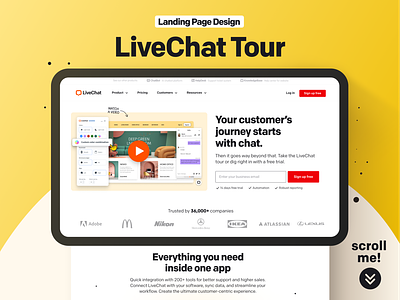 LiveChat Tour | Landing Page Design branding design graphic design landing design landing page livechat saas product typography ui ux web web design webdesign website website design yellow