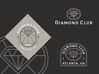 Diamond Club Logo branding brown club design diamond drawing gem icon illustration line linework logo medieval plaque shiny silver sparkle type typography vector