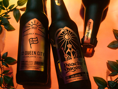Peachy Queen ale amber beer blackletter branding brew design gothic hand lettering illustration iridescent king line medieval packaging peachy photography queen royalty typography