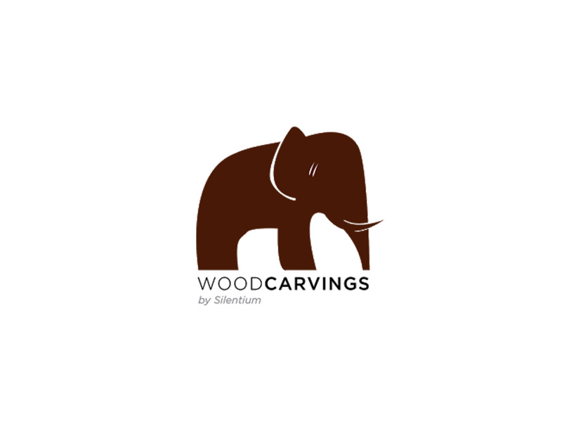 WoodCarvings by Silentium elephant branding logo