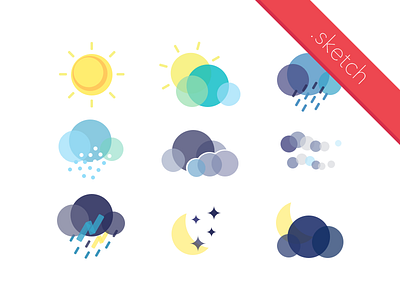 Flat Weather Icon Set clean cloud color flat free icon rain ribbon sketch sun ui weather