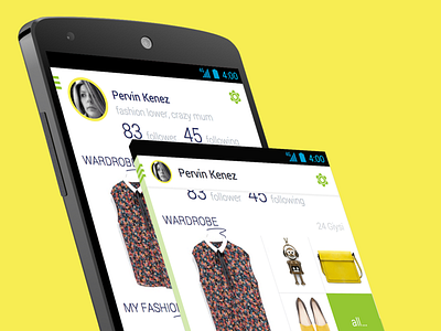 Fashion App Profile actionbar android clean fashion flat profile settings ui yellow